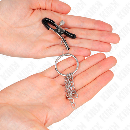 KINK - O-RENGAS NÄNNIPURISTIN JA PIENI KETJU HOPEA 6 CM