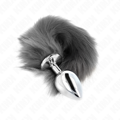 KINK - ANAALITULPPA, KOKO L 10 X 4 CM, SYNTTEETTINEN HÄNTÄ 40 CM, HARMAA JA VALKOINEN