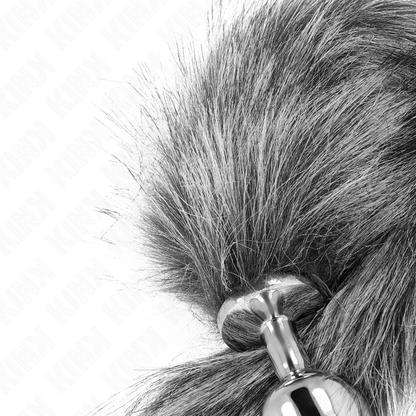 KINK - ANAALITULPPA, KOKO M, 8 X 3,5 CM, SYNTTEETTINEN HÄNTÄ, 40 CM, HARMAA