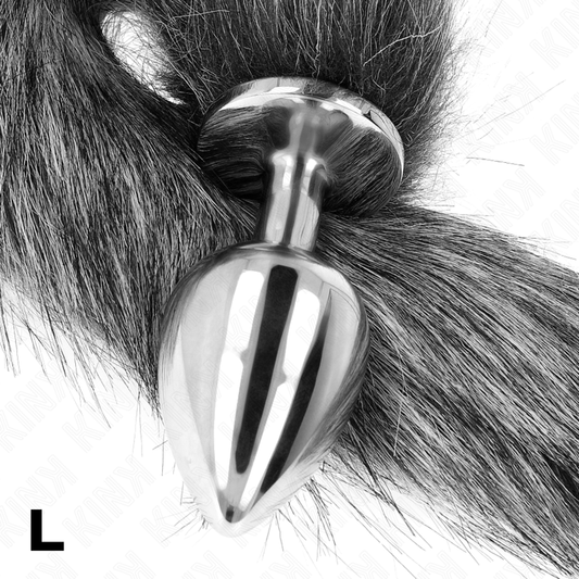 KINK - ANAALITULPPA, KOKO L, 10 X 4 CM, SYNTTEETTINEN HÄNTÄ, 40 CM, HARMAA