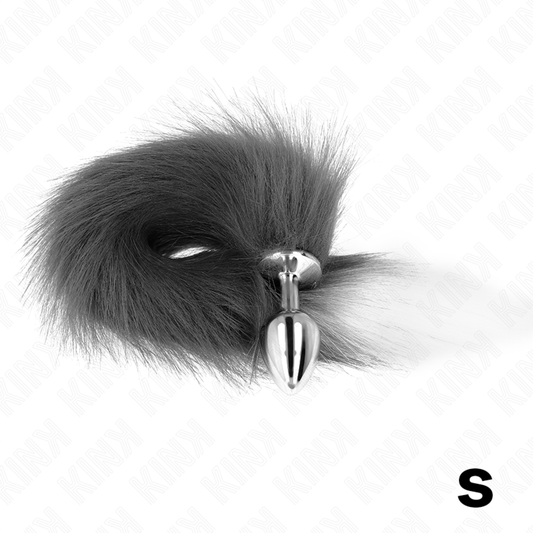 KINK - ANAALITULPPA KOKO S 7 X 3 CM SYNTTEETTISELLÄ HÄNNÄLLÄ 40 CM HARMAA JA VALKOINEN