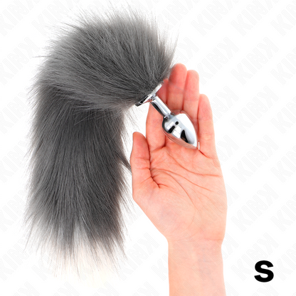 KINK - ANAALITULPPA KOKO S 7 X 3 CM SYNTTEETTISELLÄ HÄNNÄLLÄ 40 CM HARMAA JA VALKOINEN