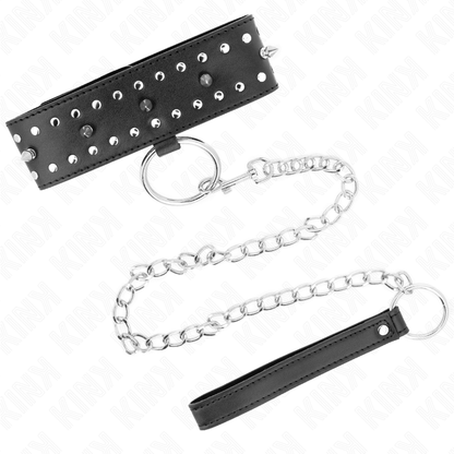KINK - HALSBAND MED KOPPEL 65 CM MED SILVERNITTAR MODELL 1 JUSTERBART 36-43 CM X 5 CM