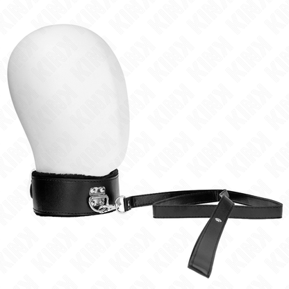 KINK - HALSBAND MED KOPPEL 116 CM MED SILVERNITTAR MODELL 4 SVART JUSTERBART 40-48 CM X 6 CM