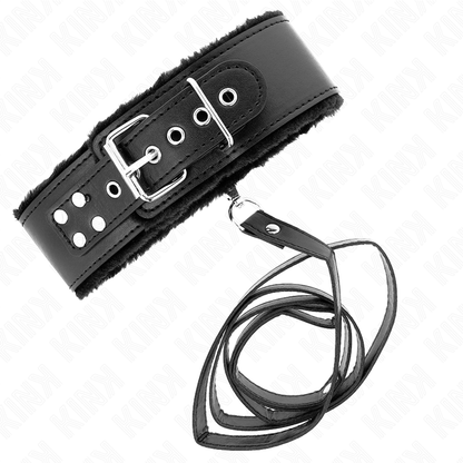 KINK - HALSBAND MED KOPPEL 116 CM MED SILVERNITTAR MODELL 4 SVART JUSTERBART 40-48 CM X 6 CM