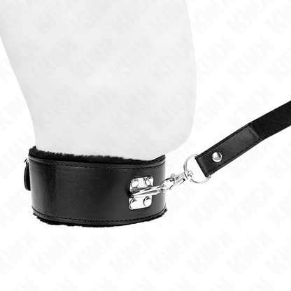 KINK - HALSBAND MED KOPPEL 116 CM MED SILVERNITTAR MODELL 4 SVART JUSTERBART 40-48 CM X 6 CM