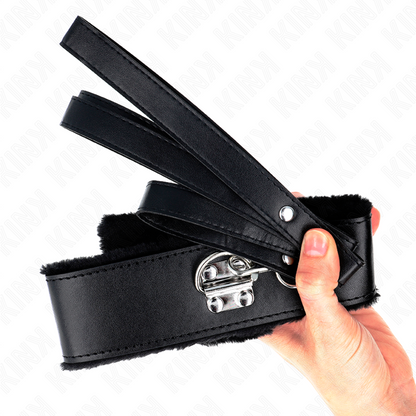 KINK - HALSBAND MED KOPPEL 116 CM MED SILVERNITTAR MODELL 4 SVART JUSTERBART 40-48 CM X 6 CM