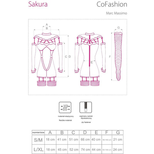 LIVCO CORSETTI FASHION - SAKURA CF 90357 JUMPSUIT + LONG GLOVES + GARTER BELT BLACK L/XL