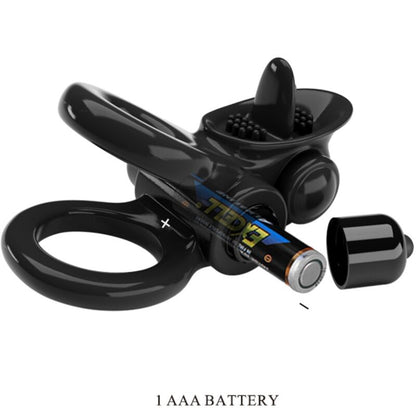 PRETTY LOVE - PASSIONATE-RENGAS KAKSOISVÄRÄISEVÄ RENGAS + KLITORISSTIMULAATTORI MUSTA