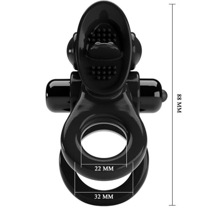 PRETTY LOVE - PASSIONATE-RENGAS KAKSOISVÄRÄISEVÄ RENGAS + KLITORISSTIMULAATTORI MUSTA