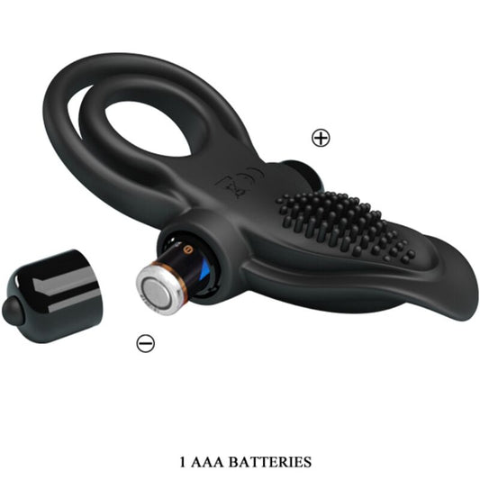 PRETTY LOVE - KAKSOISVÄRÄISYRENGAS + KLITORISSTIMULAATTORI 10 VÄRINÄÄ MUSTA