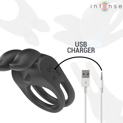 INTENSE - SAM-VIBRAATTORI KAKSOISPENISRENGAS 10 VÄRINÄÄ MUSTA