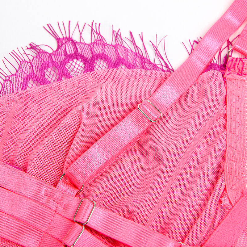 SUBBLIME - 955359 RINTALIIVISETTI PITSI- JA SUKKANAULAKKEILLA, VAALEANPUNAINEN JA VIOLETTI, S/M