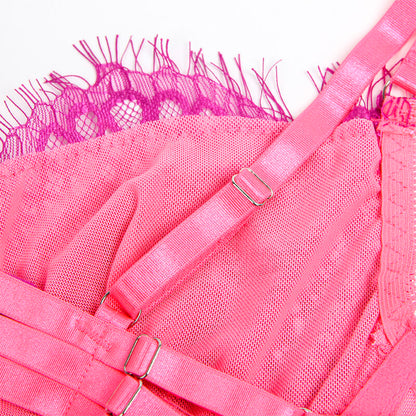 SUBBLIME - 955366 RINTALIIVISETTI PITSI- JA SUKKANAULAKKEILLA, VAALEANPUNAINEN JA VIOLETTI, L/XL