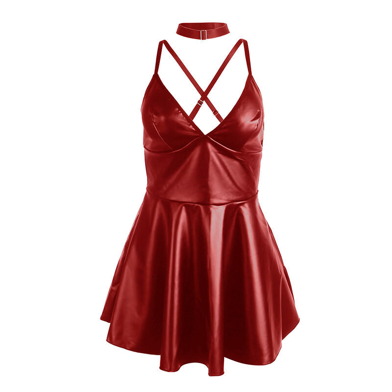 SUBBLIME - 955403 DRESS WITH BURGUNDY LEATHER STRAPS L/XL