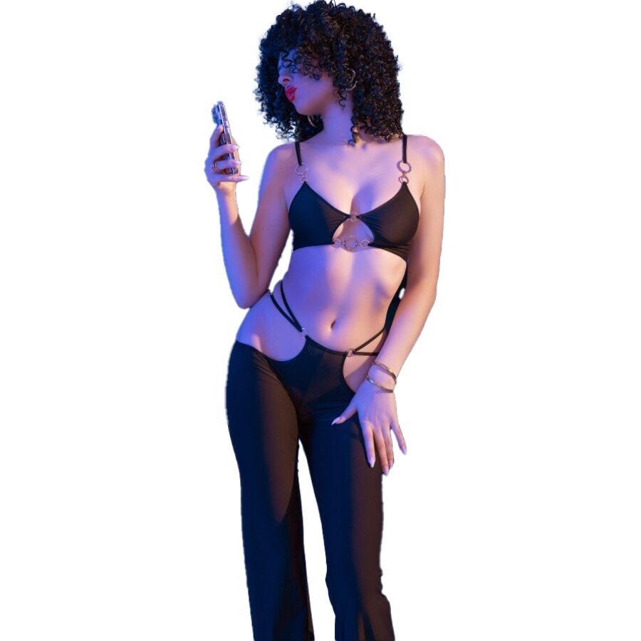 CHILIROSE - CR 4851 BLACK TOP AND LEGGINGS SET WITH GOLDEN ACCESSORIES L