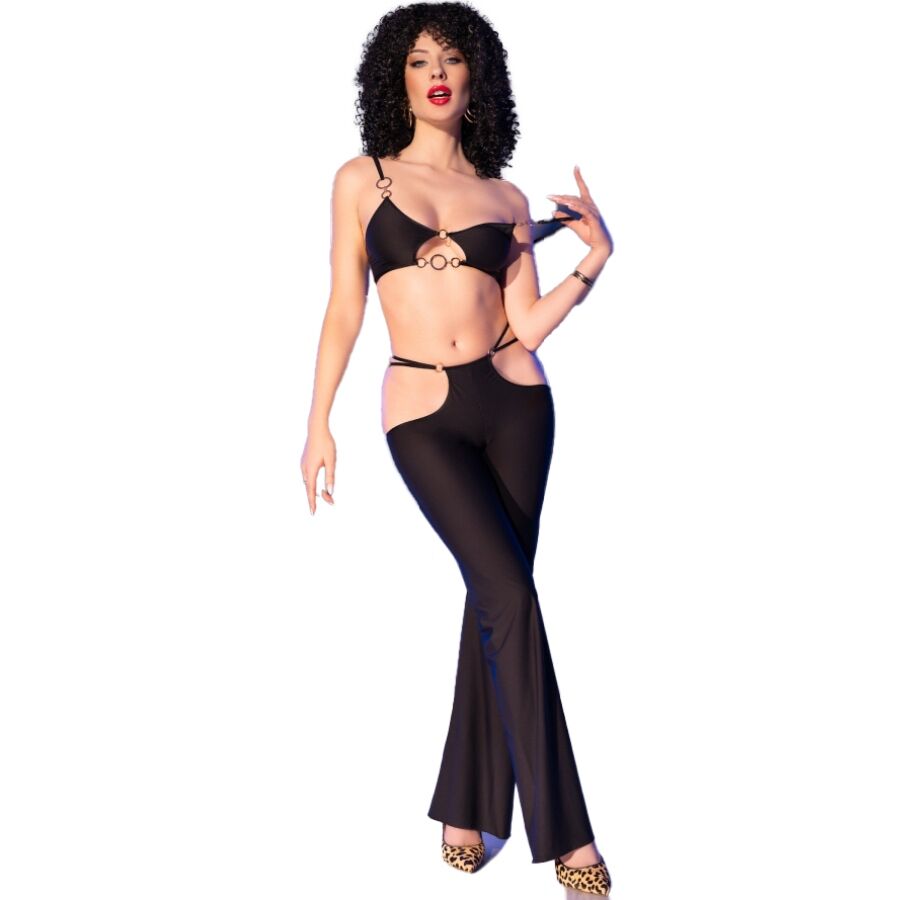 CHILIROSE - CR 4851 BLACK TOP AND LEGGINGS SET WITH GOLDEN ACCESSORIES L