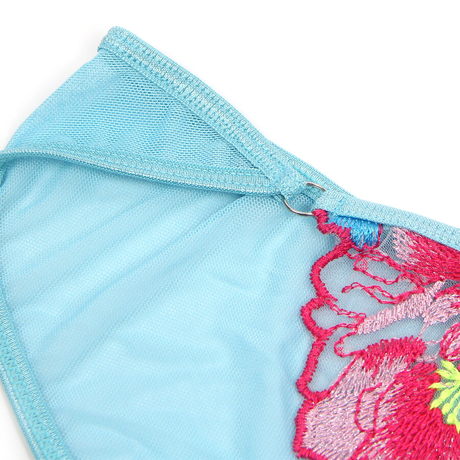 SUBBLIME - 957650 FLOWER EMBROIDERED BRA AND GARTER BELT SET PINK L/XL