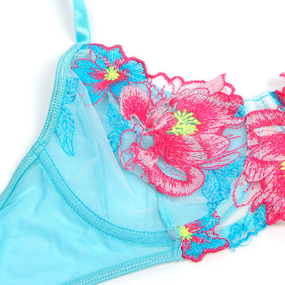 SUBBLIME - 957650 FLOWER EMBROIDERED BRA AND GARTER BELT SET PINK L/XL