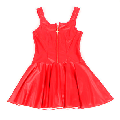 SUBBLIME - 957698 HEART ZIPPER LEATHER DRESS RED L/XL
