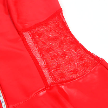 SUBBLIME - 957735 KLÄNNING I LÄDER MED SPETSSTRÄCKA, RÖD L/XL