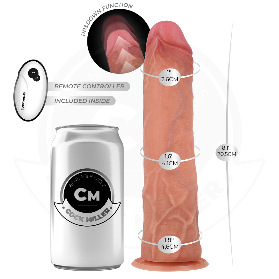 COCK MILLER - HYPERREALISTINEN DILDO IMUKUPILLA JA KAUKOSÄÄTIMEN TYÖNTÖÖN 20,5 CM
