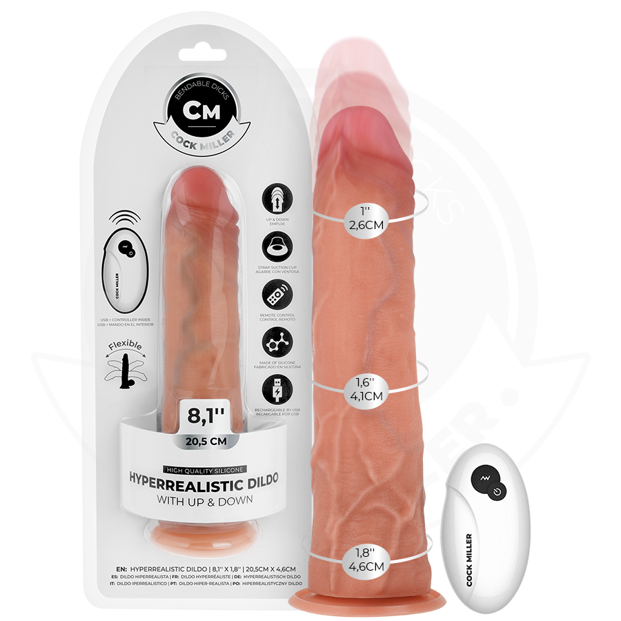 COCK MILLER - HYPERREALISTINEN DILDO IMUKUPILLA JA KAUKOSÄÄTIMEN TYÖNTÖÖN 20,5 CM