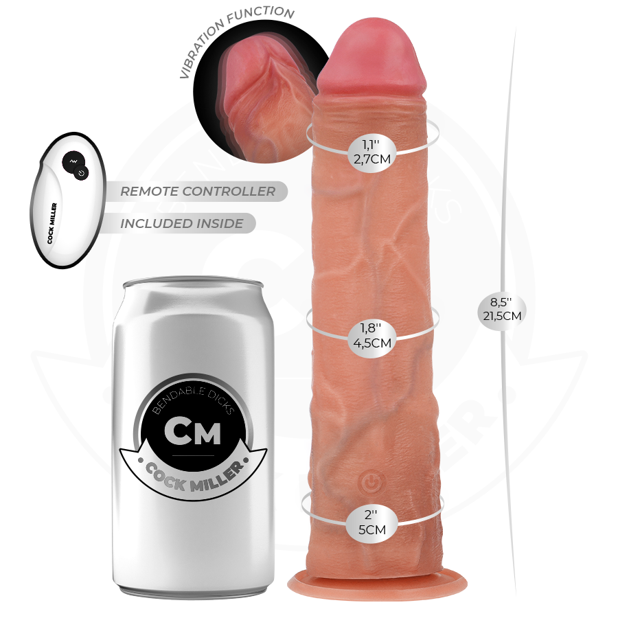 COCK MILLER - REALISTINEN DILDO IMUKUPILLA JA VÄRÄHTELYLLÄ KAUKOSÄÄTIMELLÄ 21,5 CM