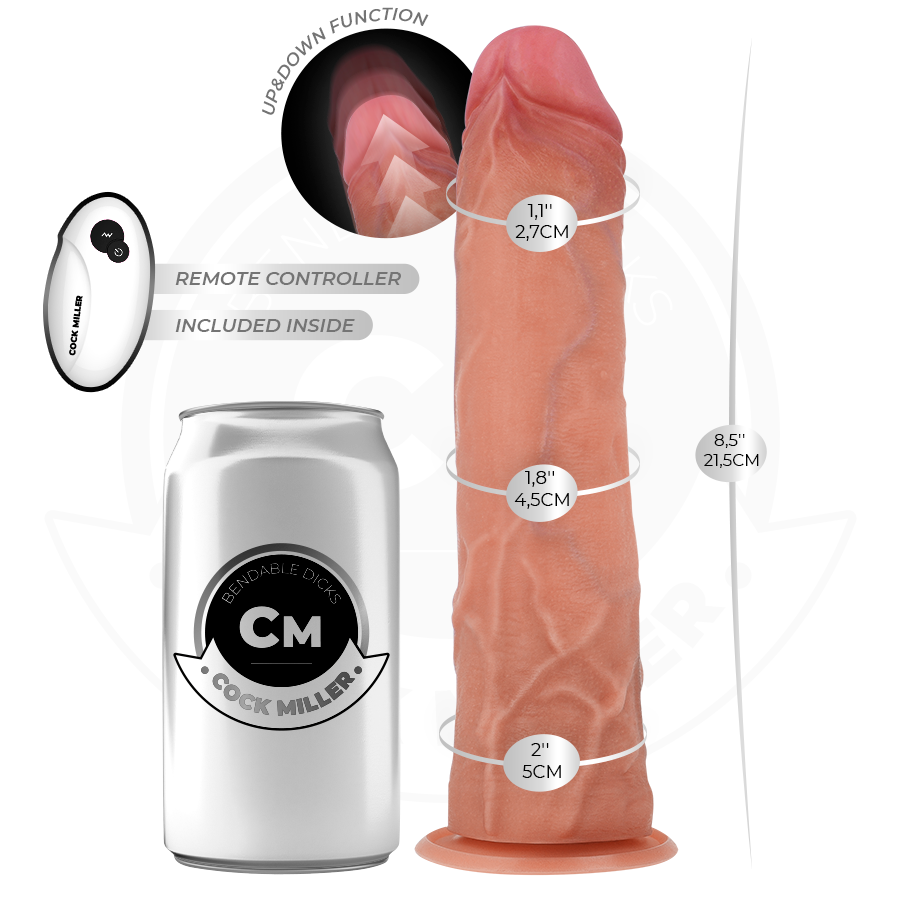 COCK MILLER - HYPERREALISTINEN DILDO IMUKUPILLA JA KAUKOSÄÄTIMEN TYÖNTÖÖN 21,5 CM