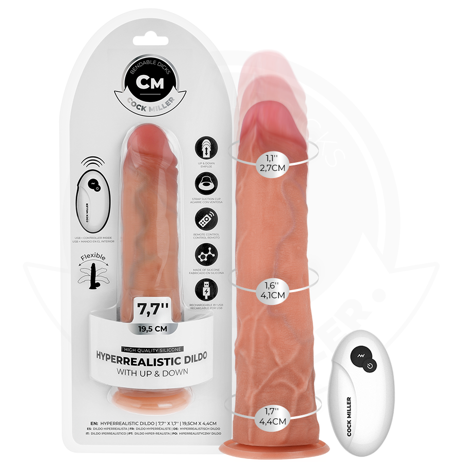 COCK MILLER - HYPERREALISTINEN DILDO IMUKUPILLA JA KAUKOSÄÄTIMEN TYÖNTÖÖN 19,5 CM