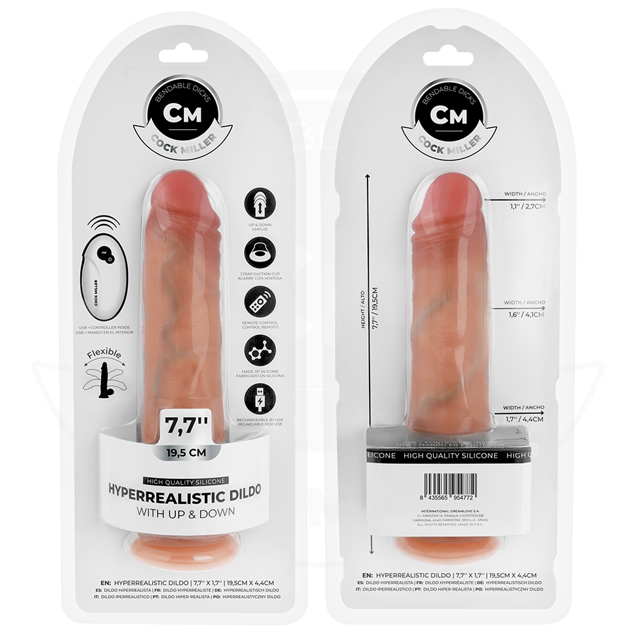 COCK MILLER - HYPERREALISTINEN DILDO IMUKUPILLA JA KAUKOSÄÄTIMEN TYÖNTÖÖN 19,5 CM