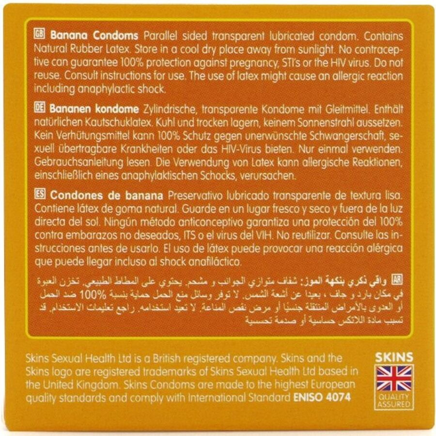 SKINS - BANAANIA PREMIUM -KONDOMIT, 4 KPL:N PAKKAUS