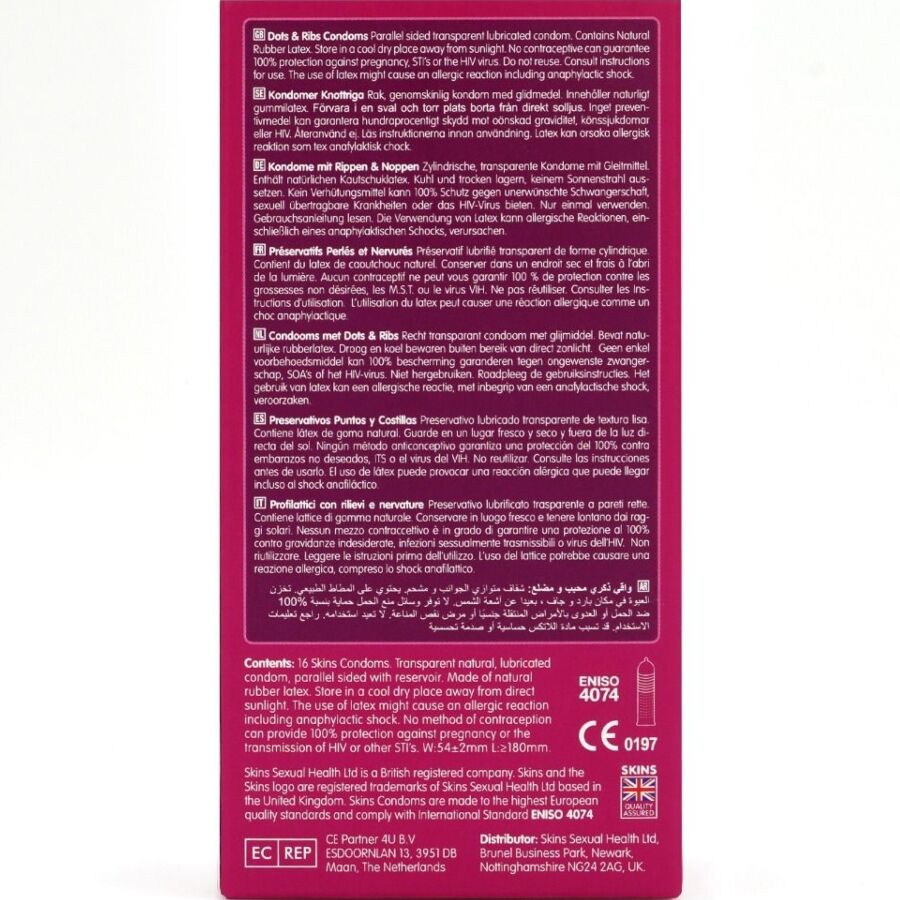 SKINS - DOTS &amp; RIBS PREMIUM-KONDOMIT 16 KPL PAKKAUS