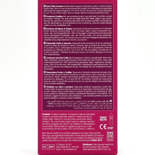 SKINS - DOTS &amp; RIBS PREMIUM-KONDOMIT 16 KPL PAKKAUS