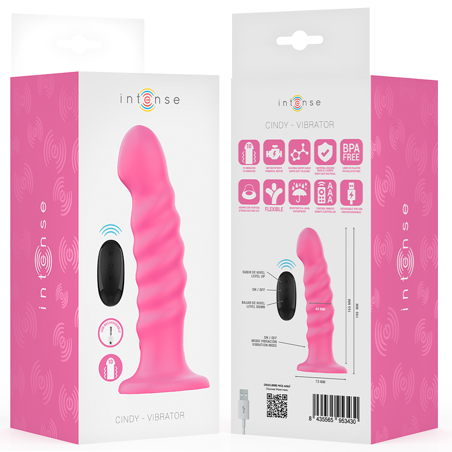 INTENSIV - CINDY VIBRATOR STORLEK L SPIRALDESIGN 10 VIBRATIONER ROSA FJÄRRKONTROLL