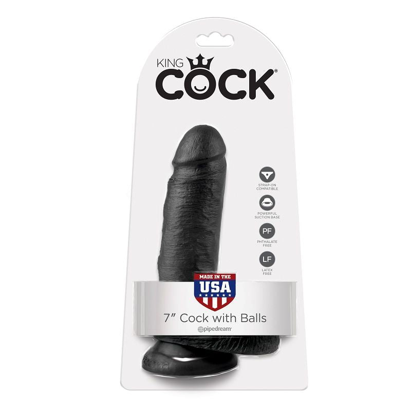 KING COCK - 7 MUSTA DILDO KUULIKIIVEILLÄ 17,8 CM