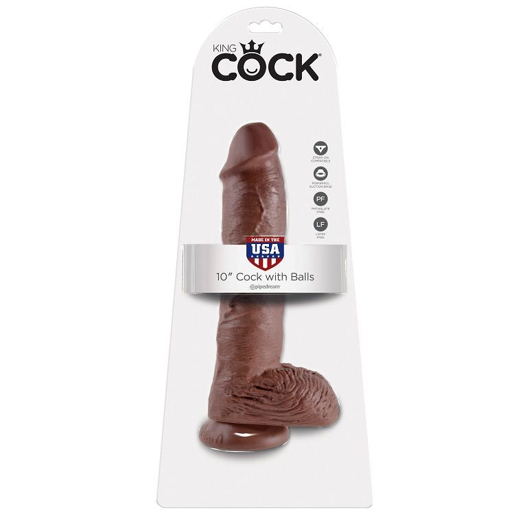 KING COCK - 10 ruskeaa dildoa kiveksillä 25,4 cm