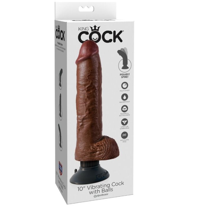 KING COCK - 25,5 CM VIBRERANDE KULL MED BOLLAR BRUN