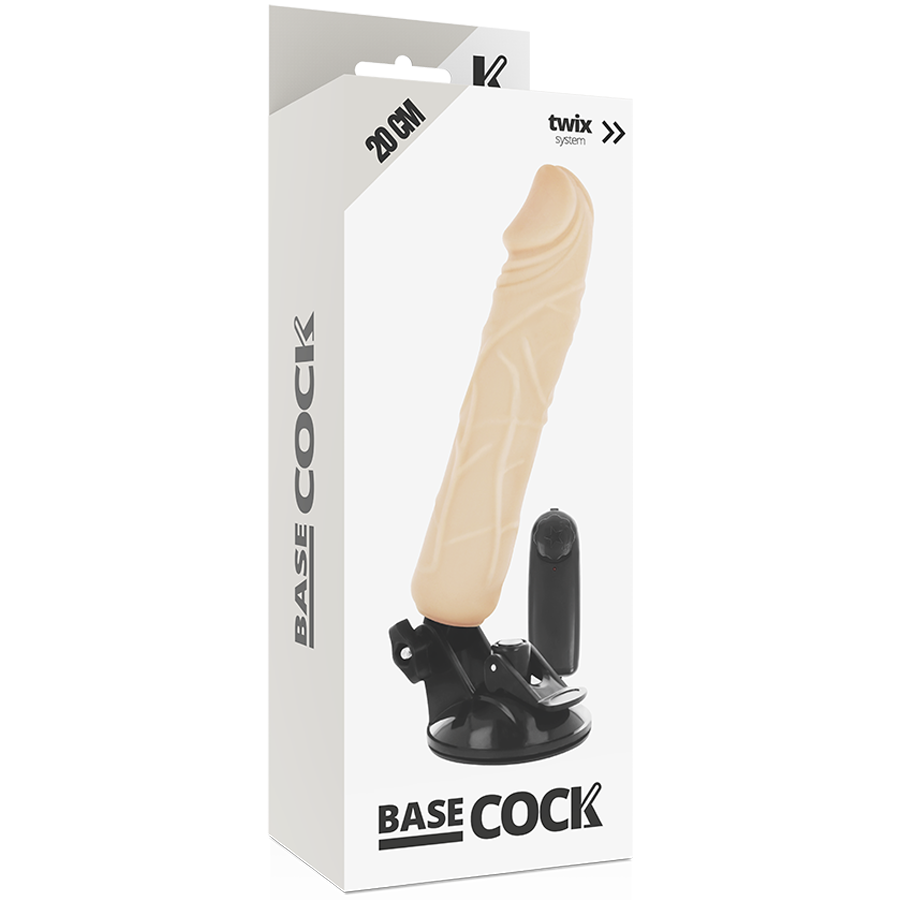 BASECOCK - REALISTINEN VIBRAATTORI, KAUKOSÄÄDIN, IHON MUKANA 20 CM -O- 4 CM