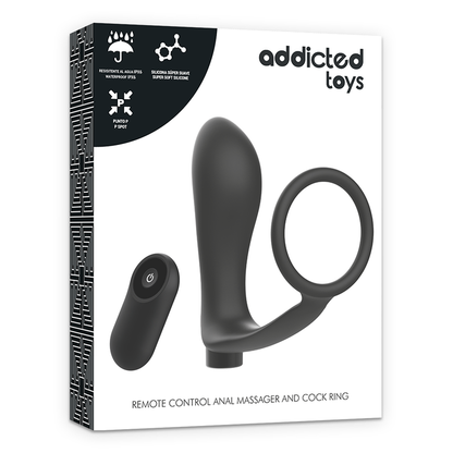 ADDICTED TOYS - PENISRENGAS KAUKOSÄÄDYTTÄVÄLLÄ ANAALITULPALLA MUSTA LADATTAVA