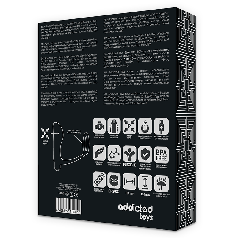 ADDICTED TOYS - PENISRENGAS KAUKOSÄÄDYTTÄVÄLLÄ ANAALITULPALLA MUSTA LADATTAVA